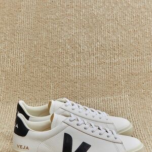 Veja Campos White Leather Low-Top Sneakers with Black V Logo
